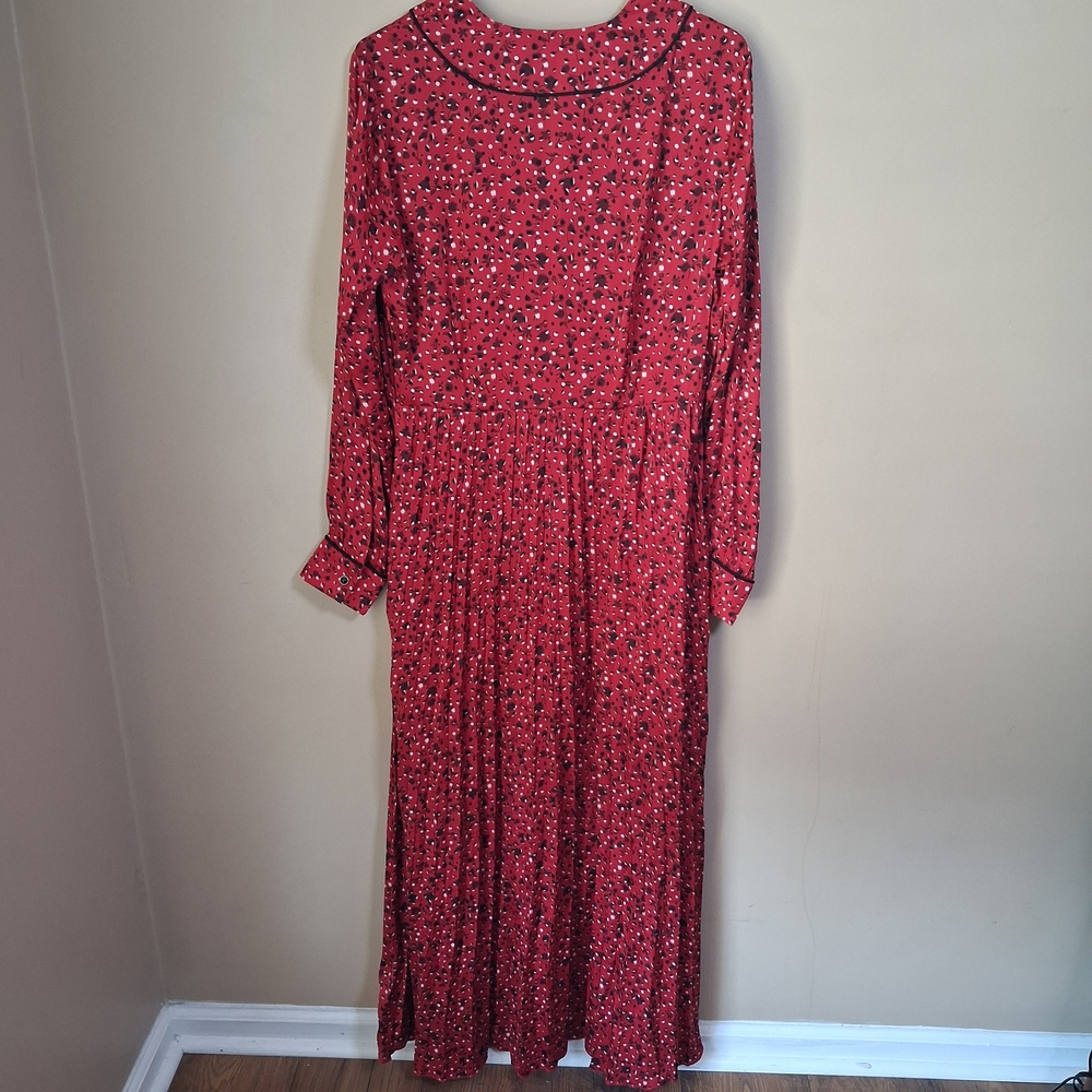 Scotch And Soda Anthropologie NWOT Red Printed Pleated Maxi Dress; Size M - Picture 10 of 12